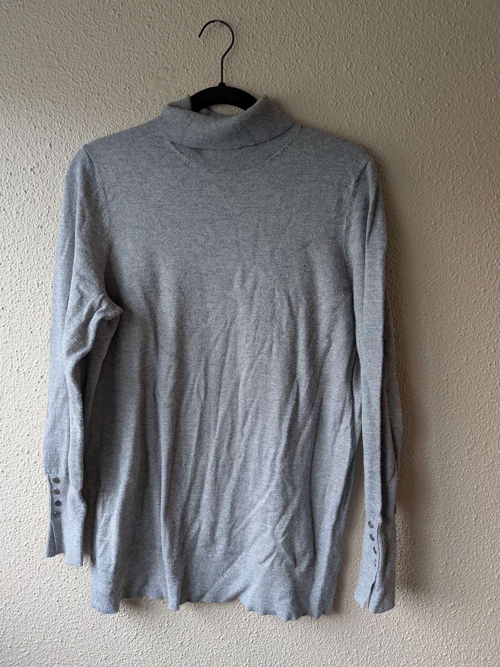 Torrid Light Gray Turtleneck Sweater with Button Cuff Detail